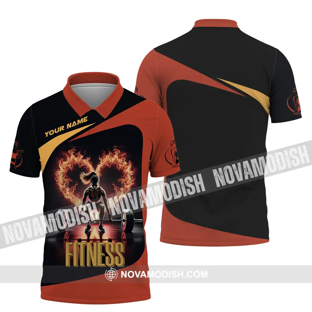 Unisex Shirt - Custom Text Fitness Fire Heart Polo / S T-Shirt