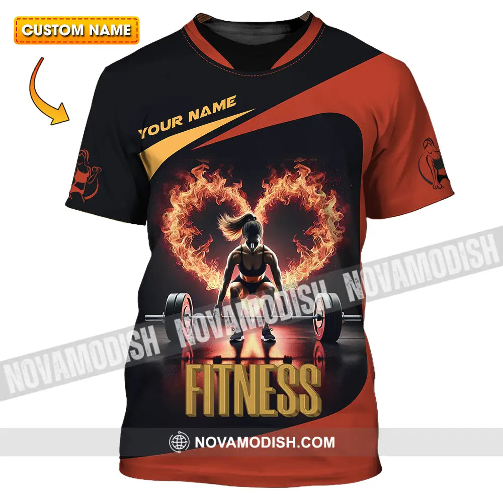 Unisex Shirt - Custom Text Fitness Fire Heart T-Shirt