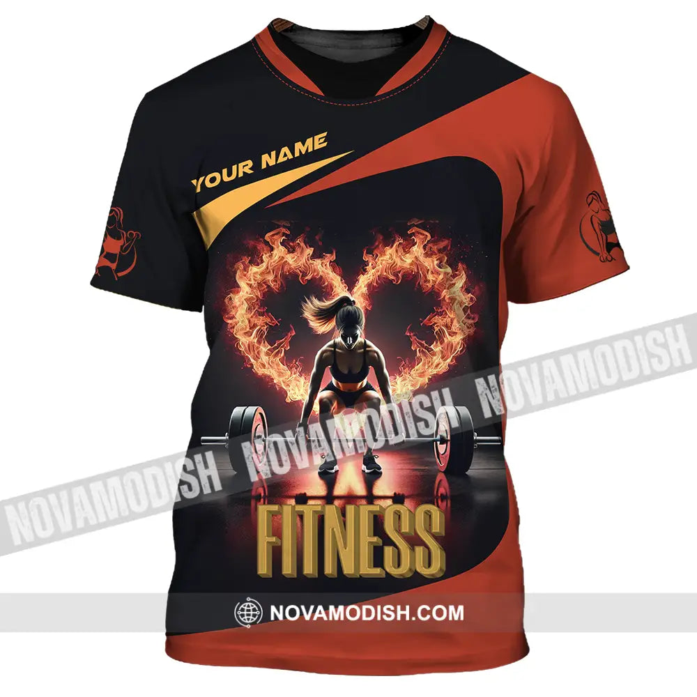 Unisex Shirt - Custom Text Fitness Fire Heart T-Shirt / S T-Shirt