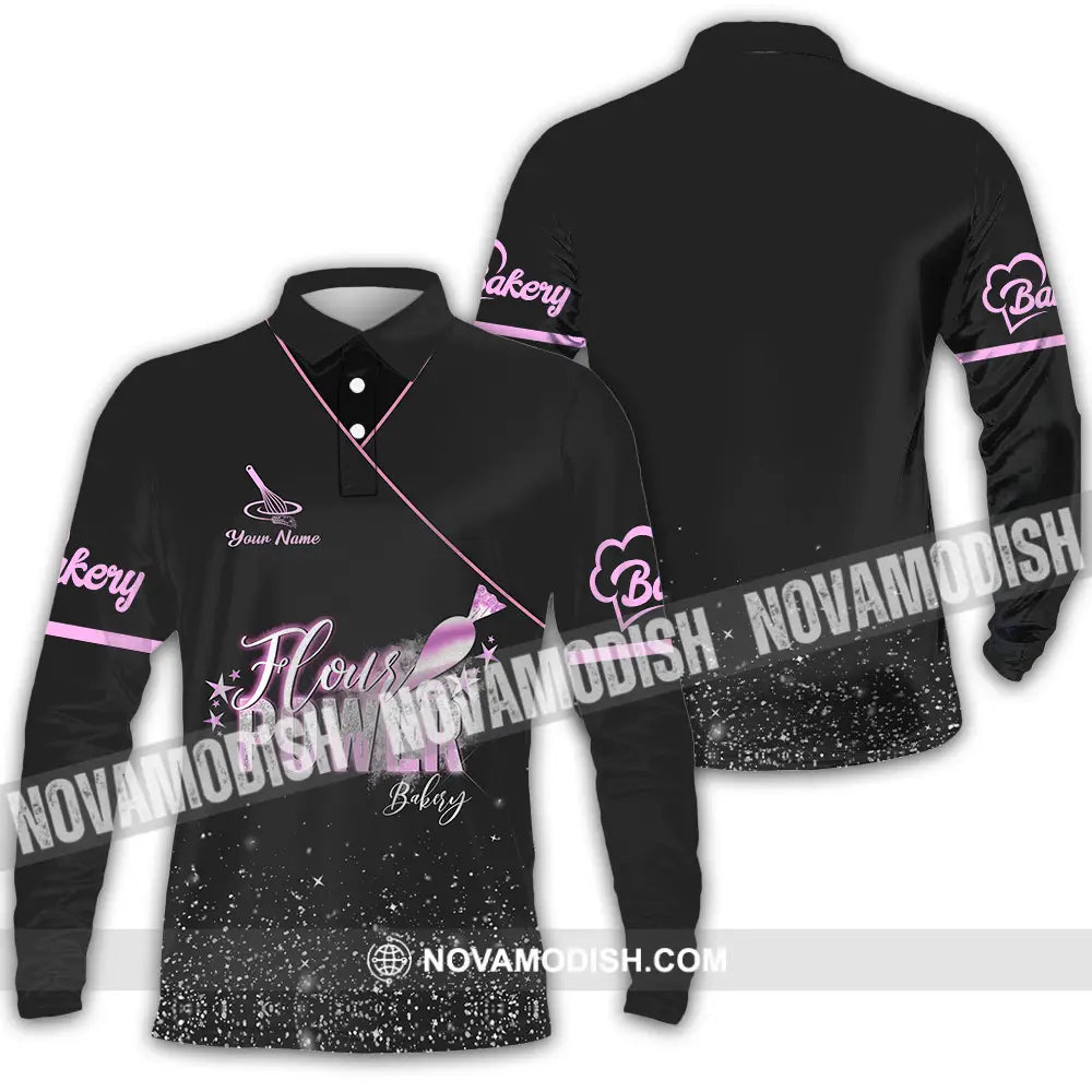 Unisex Shirt - Custom Text Shirt Flour Power Bakery Long Sleeve Polo / S T-shirt