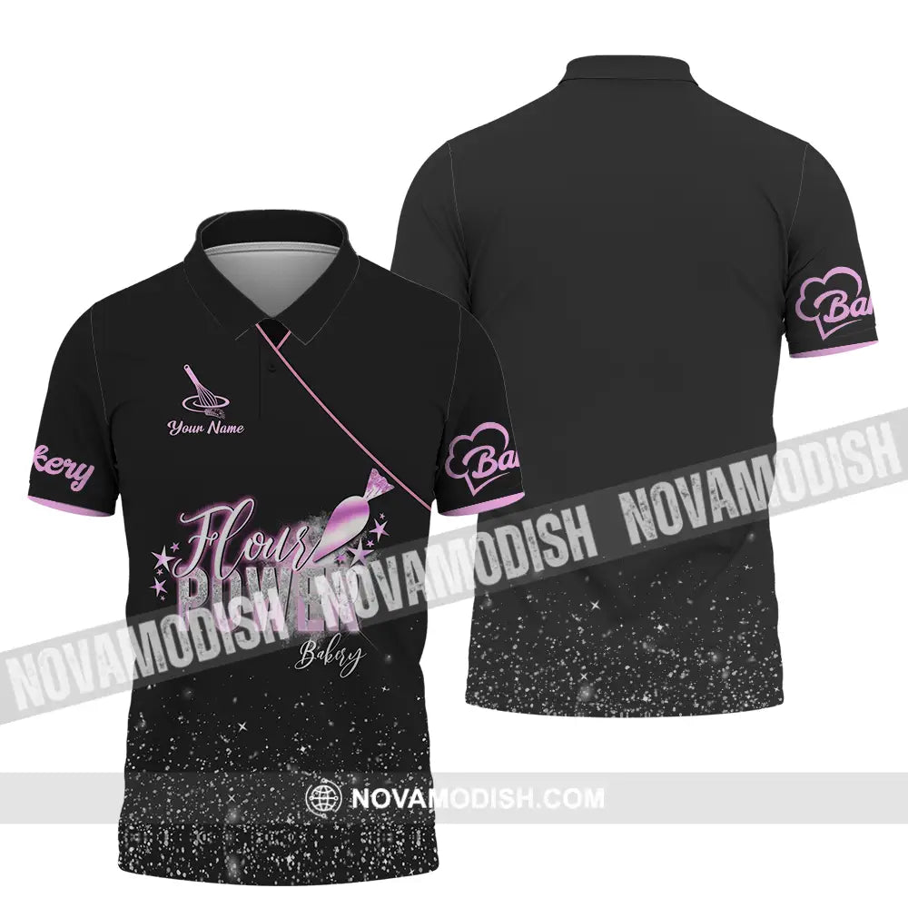 Unisex Shirt - Custom Text Shirt Flour Power Bakery Polo Shirt / S T-shirt