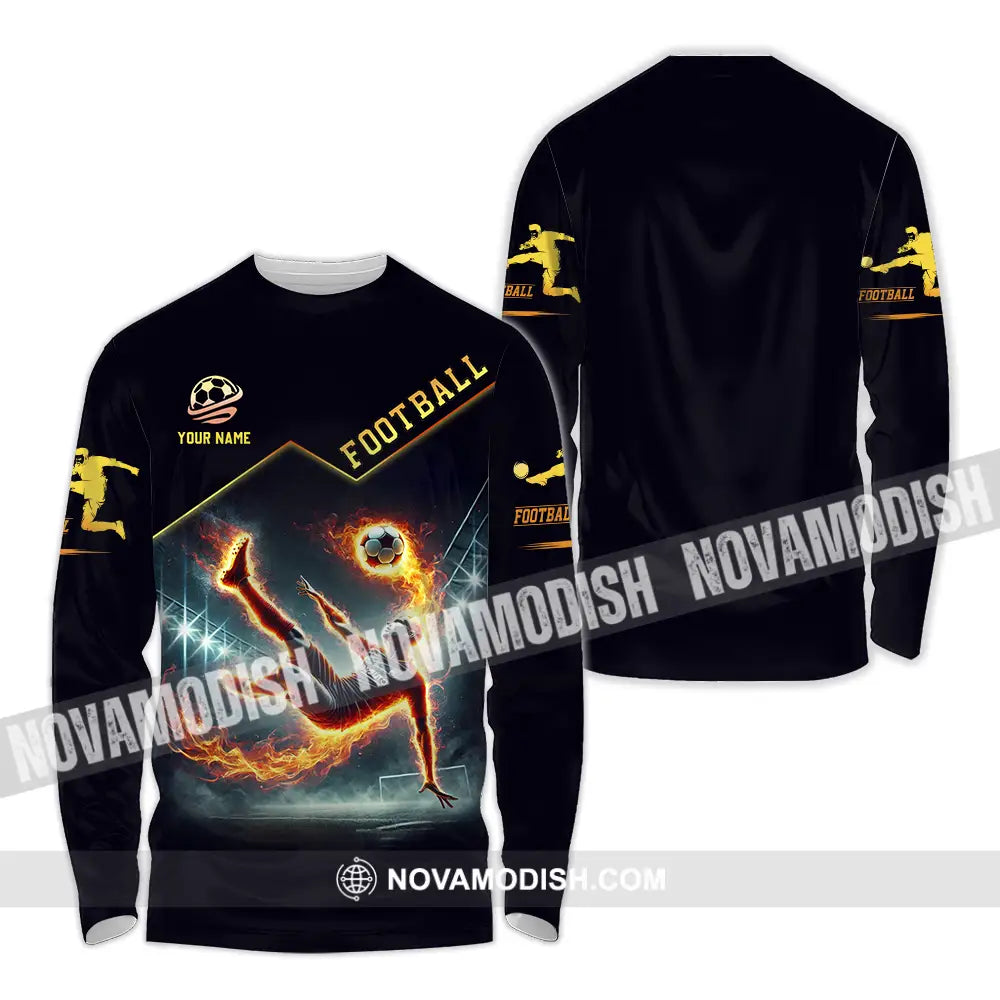 Unisex Shirt - Custom Text Football Fire Man Long Sleeve / S T-Shirt