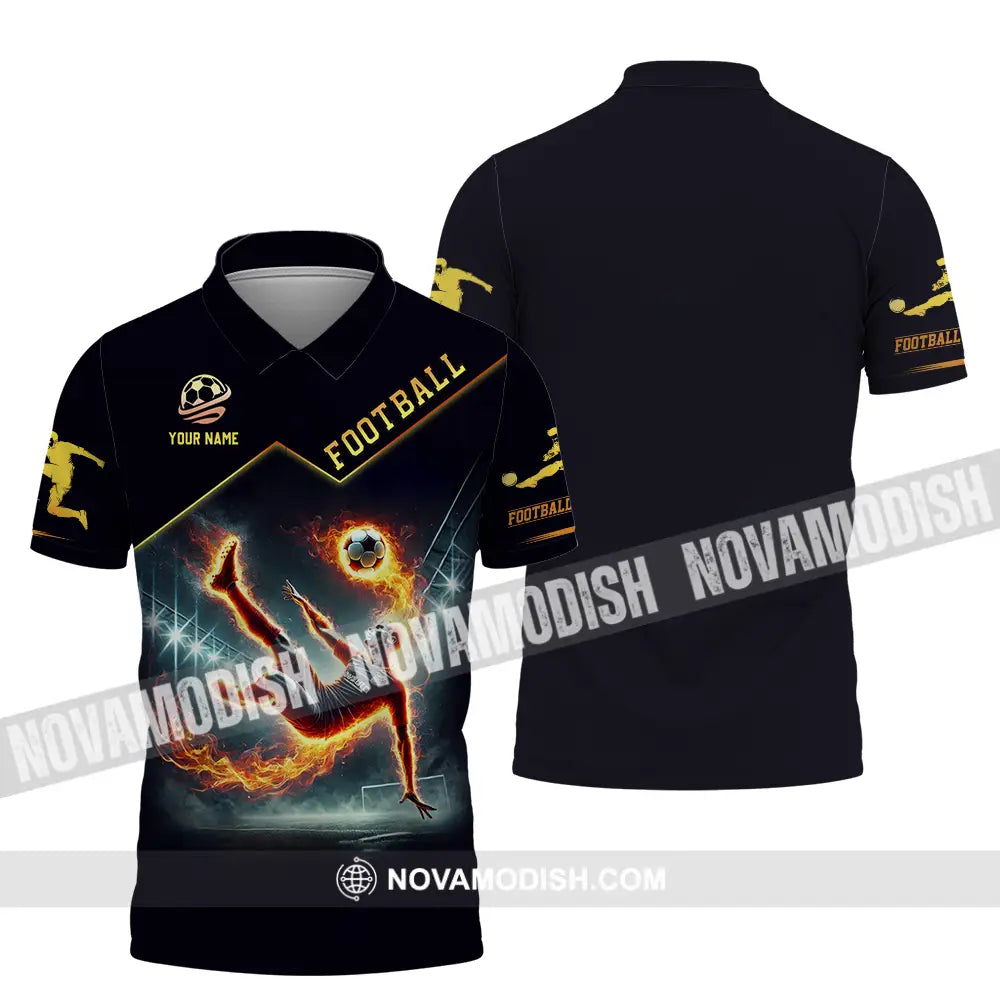 Unisex Shirt - Custom Text Football Fire Man Polo / S T-Shirt