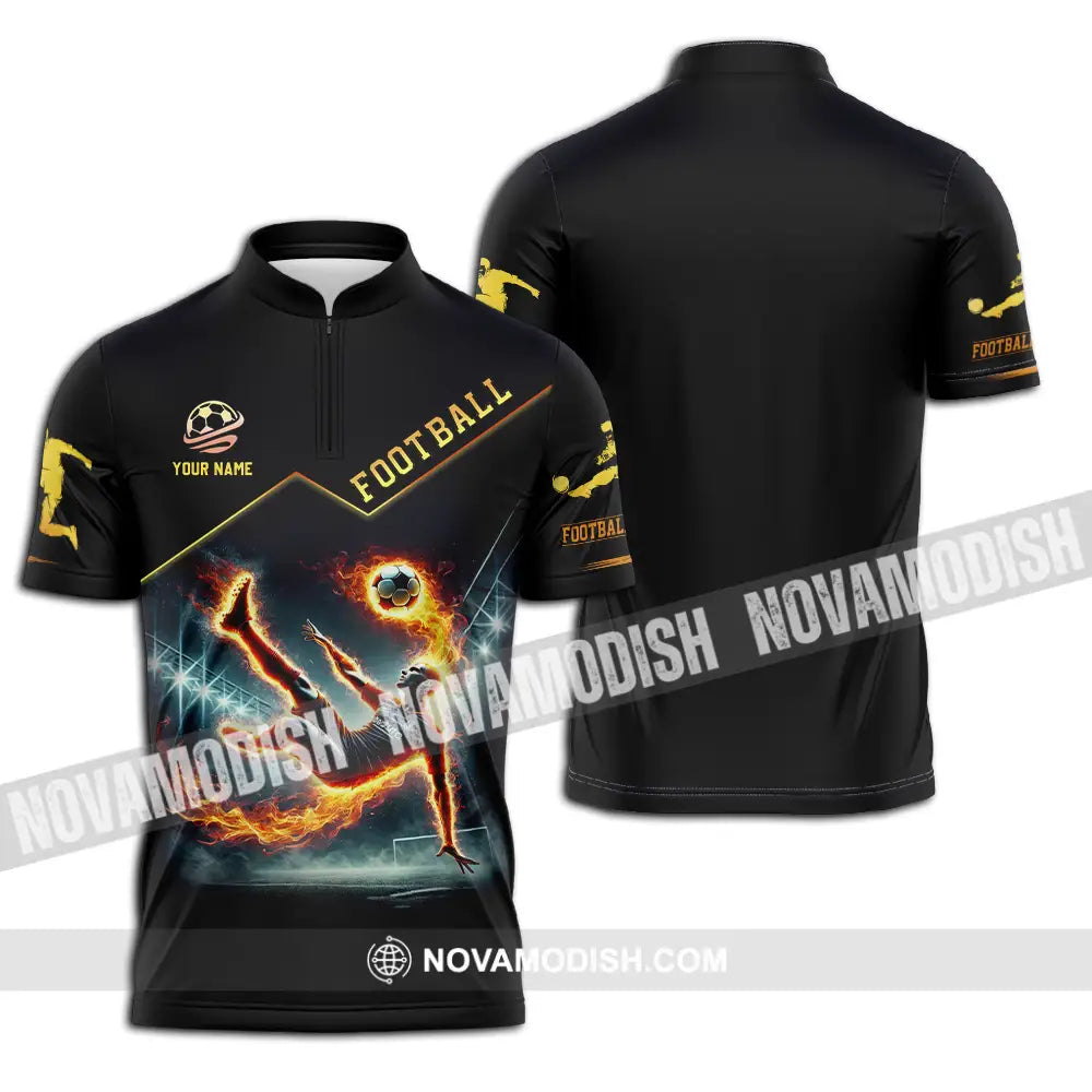 Unisex Shirt - Custom Text Football Fire Man Zipper Polo / S T-Shirt