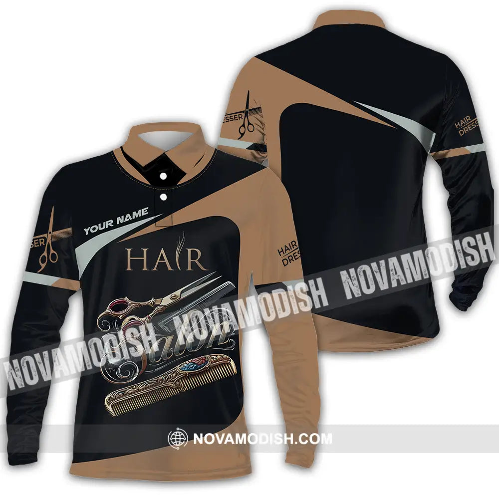 Unisex Shirt - Custom Text Shirt For Hair Salon Long Sleeve Polo / S T-shirt