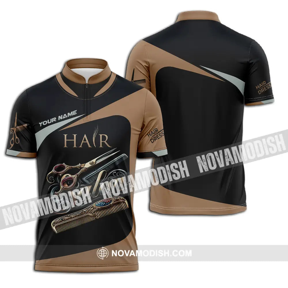 Unisex Shirt - Custom Text Shirt For Hair Salon Zipper Polo Shirt / S T-shirt