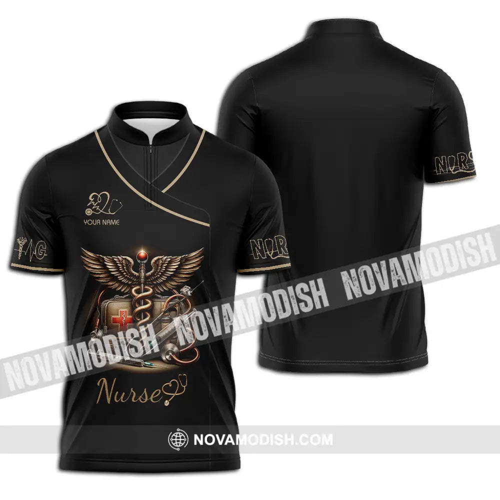 Unisex Shirt - Custom Text Shirt For Nurse Nurselife Nursing Zipper Polo Shirt / S T-shirt