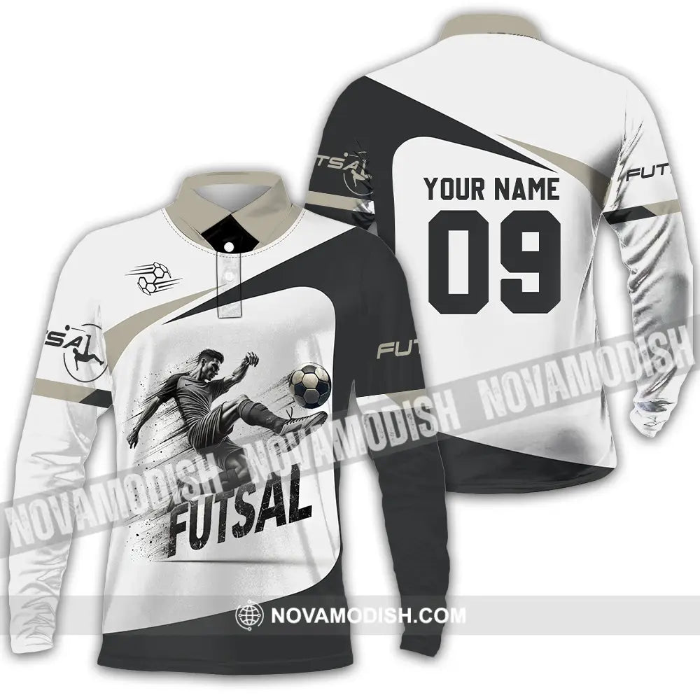 Unisex Shirt - Custom Text Futsal Long Sleeve Polo / S T-Shirt