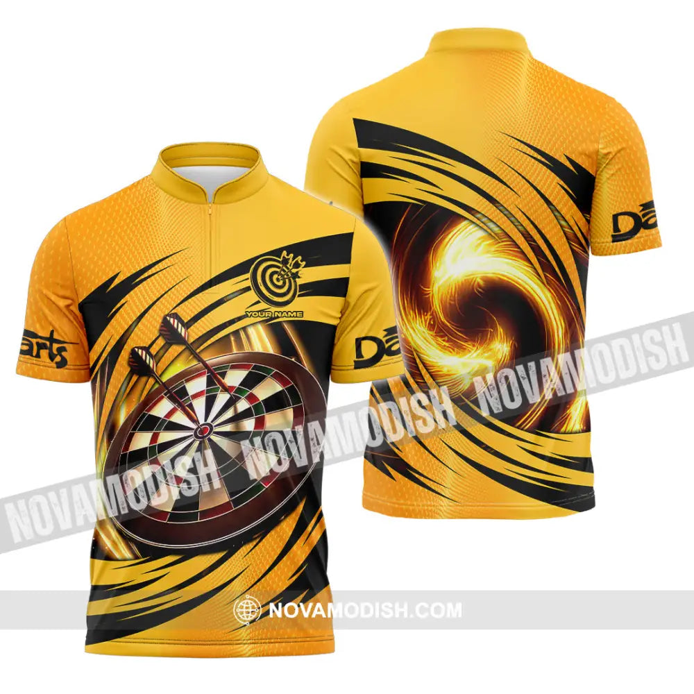 Unisex Shirt - Custom Text Golden Darts Sport Shirt Zipper Polo Shirt / S T-shirt