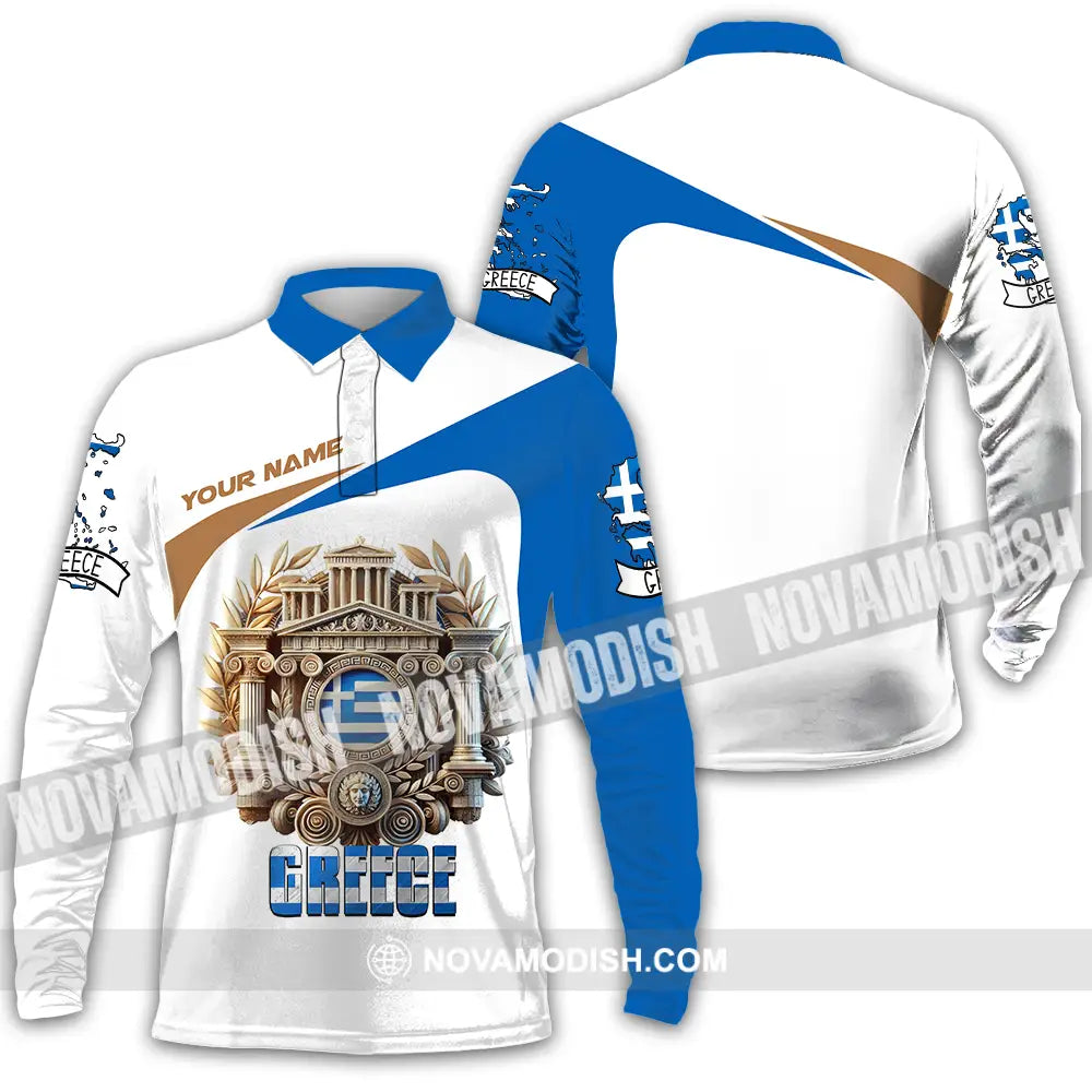 Unisex Shirt - Custom Text Shirt Greece Long Sleeve Polo / S T-shirt