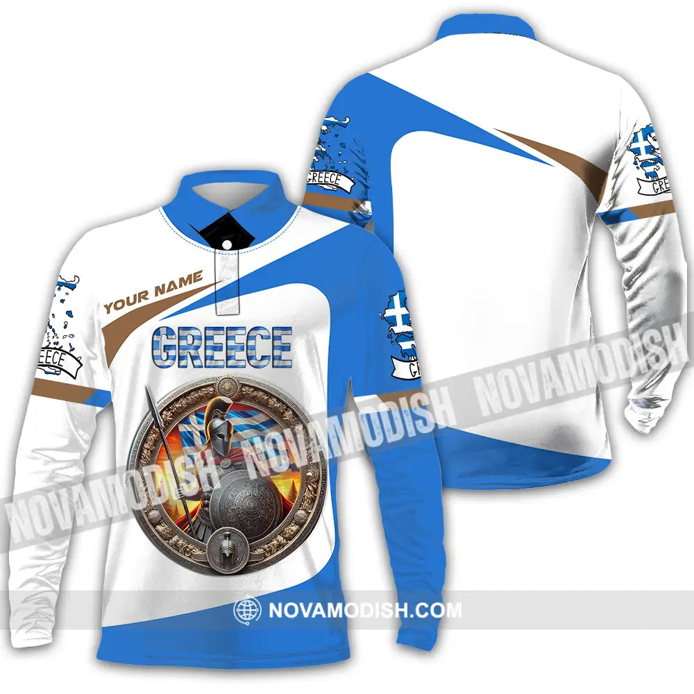 Unisex Shirt - Custom Text Shirt Greece Long Sleeve Polo / S T-shirt