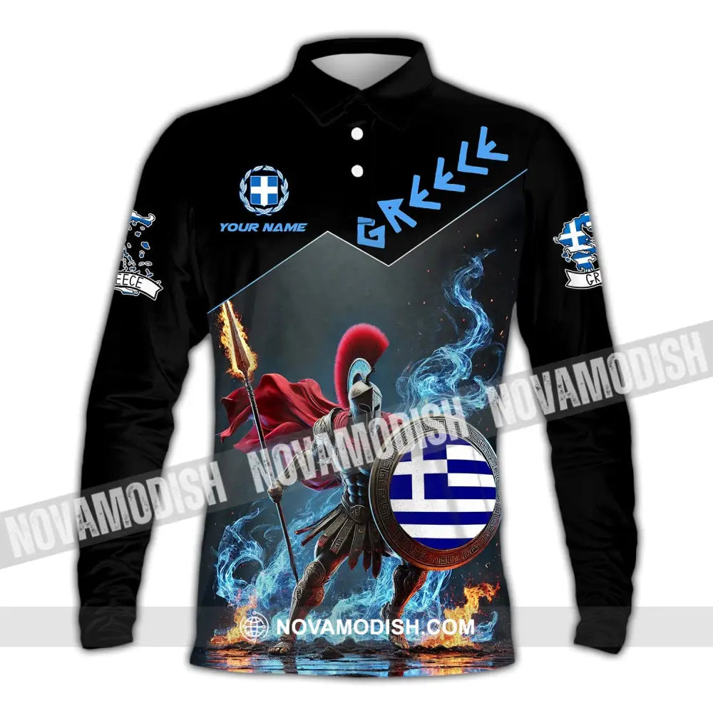 Unisex Shirt - Custom Text Greece Long Sleeve Polo / S T-Shirt