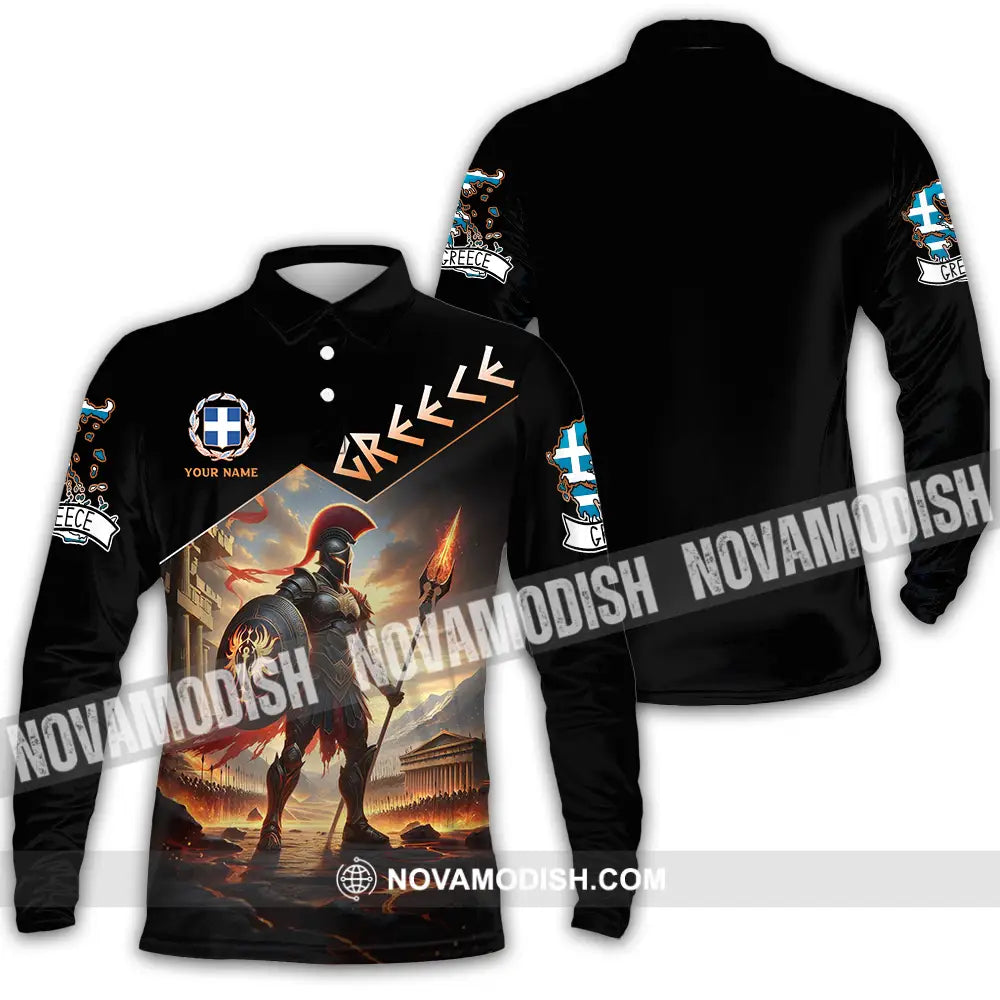 Unisex Shirt - Custom Text Shirt Greece Long Sleeve Polo / S T-shirt
