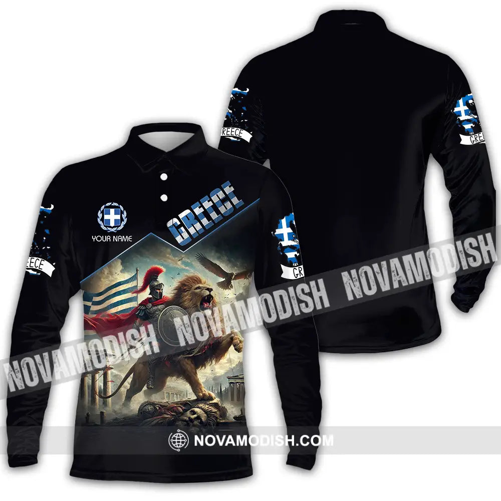 Unisex Shirt - Custom Text Shirt Greece Long Sleeve Polo / S T-shirt