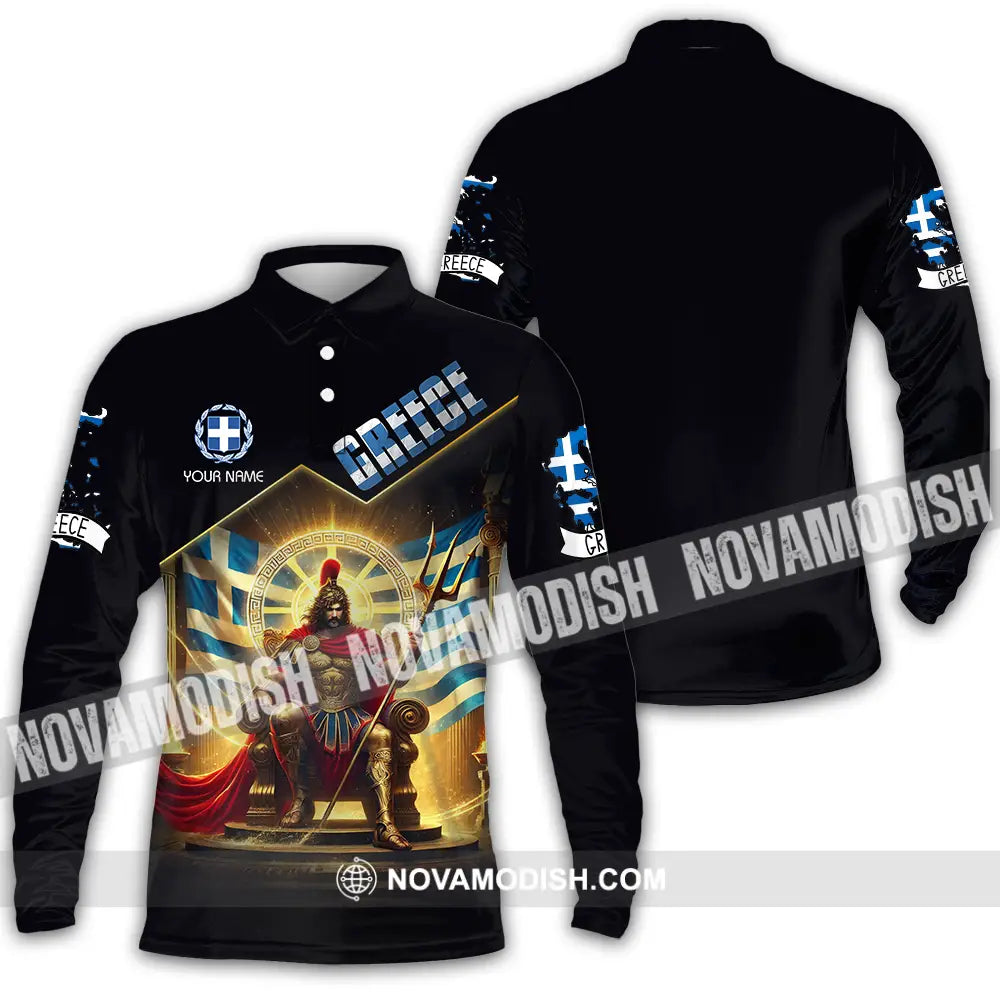 Unisex Shirt - Custom Text Shirt Greece Long Sleeve Polo / S T-shirt