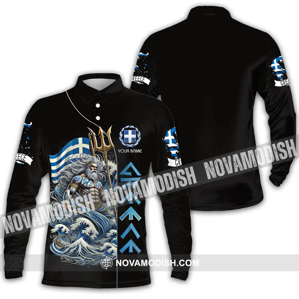 Unisex Shirt - Custom Text Shirt Greece Long Sleeve Polo / S T-shirt