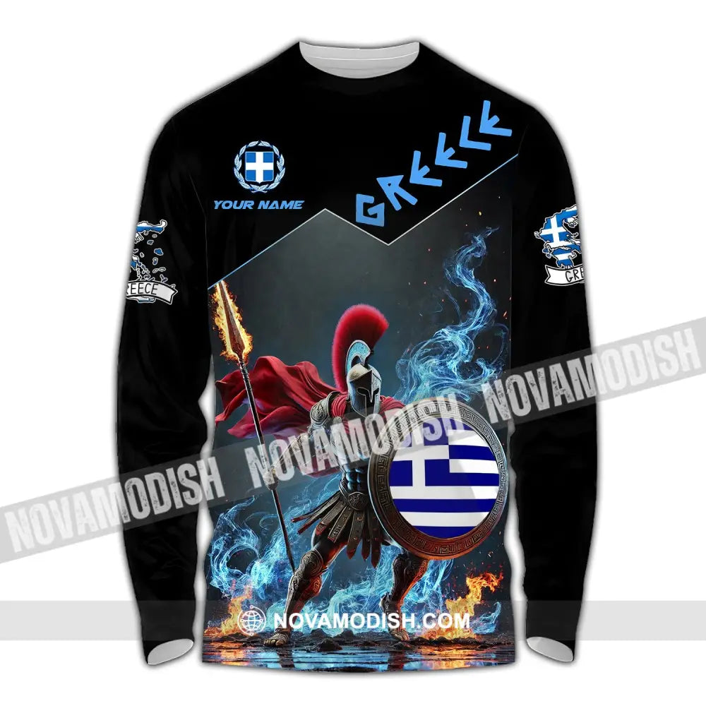 Unisex Shirt - Custom Text Greece Long Sleeve / S T-Shirt