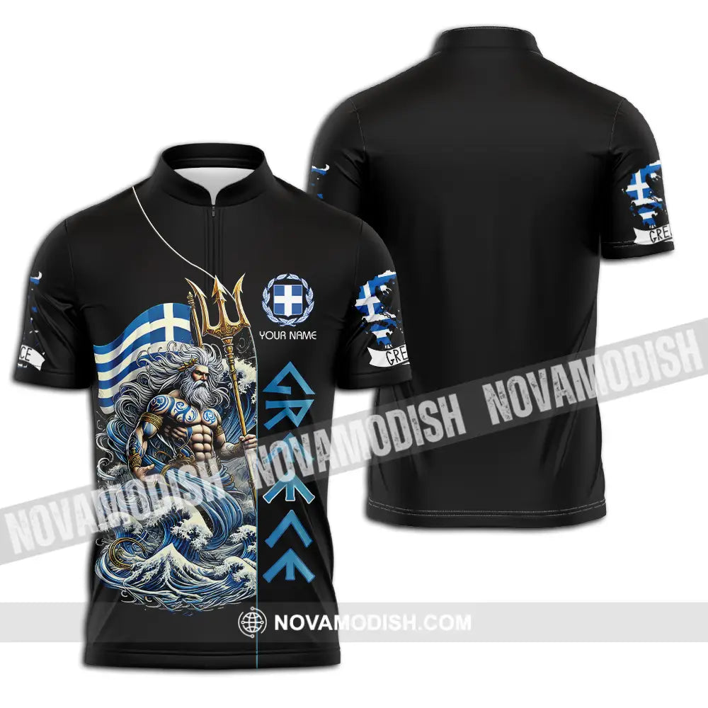 Unisex Shirt - Custom Text Shirt Greece Zipper Polo Shirt / S T-shirt