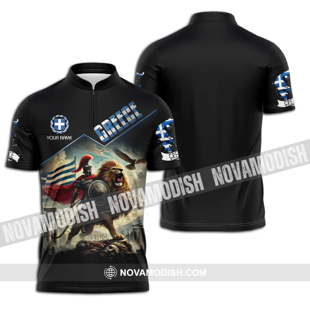 Unisex Shirt - Custom Text Shirt Greece Zipper Polo Shirt / S T-shirt