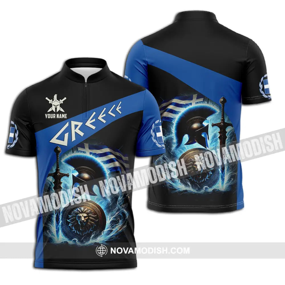 Unisex Shirt - Custom Text Shirt Greece Zipper Polo Shirt / S T-shirt