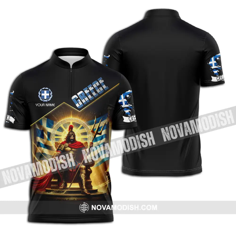 Unisex Shirt - Custom Text Shirt Greece Zipper Polo Shirt / S T-shirt