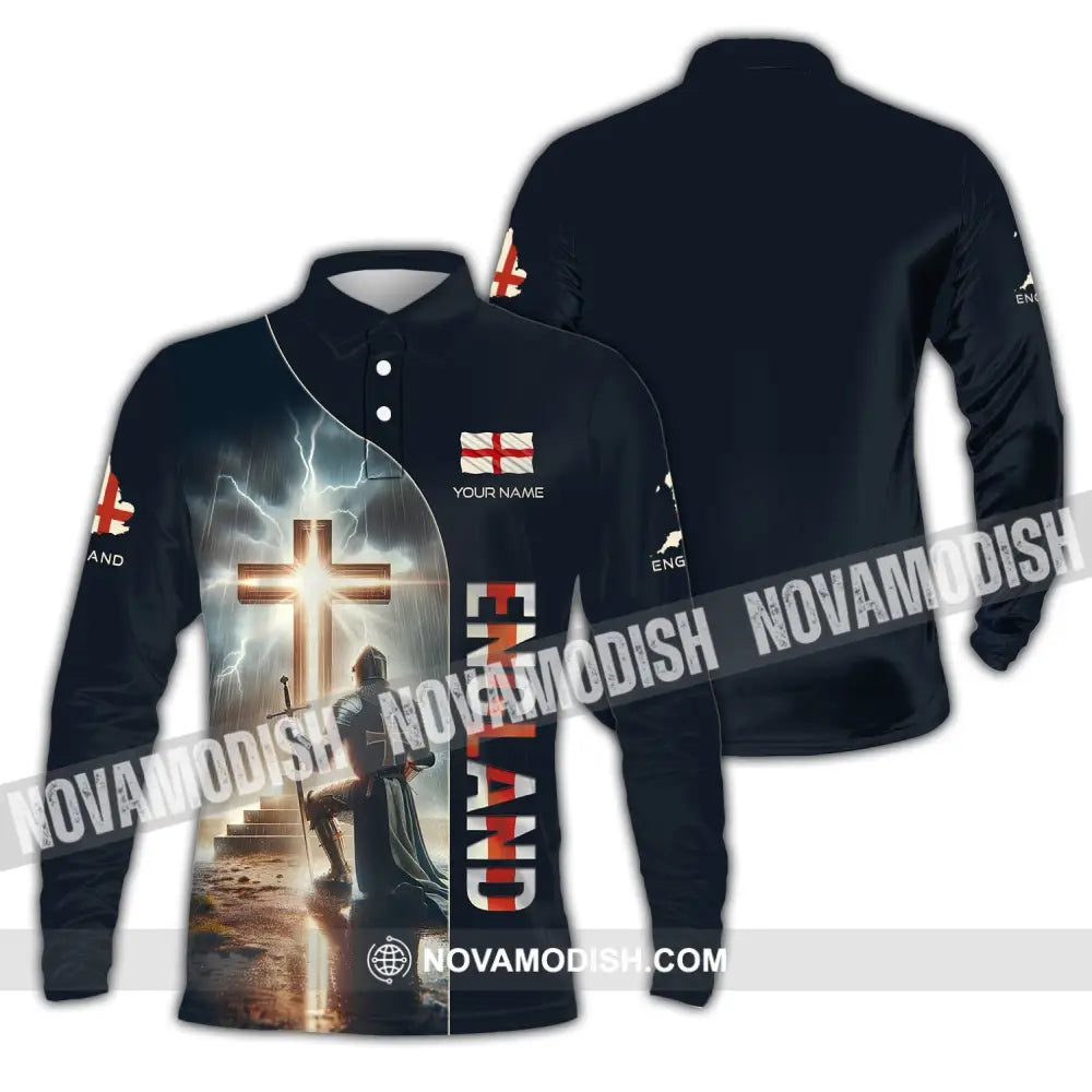 Unisex Shirt - Custom Text Guardian Of England Long Sleeve Polo / S T-Shirt