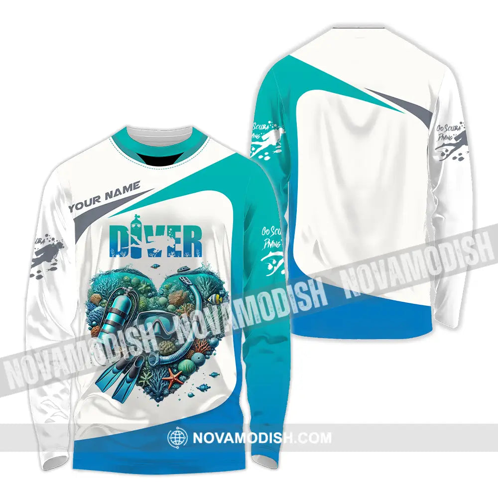 Unisex Shirt - Custom Text Shirt Heart Of Diver Long Sleeve Shirt / S T-shirt
