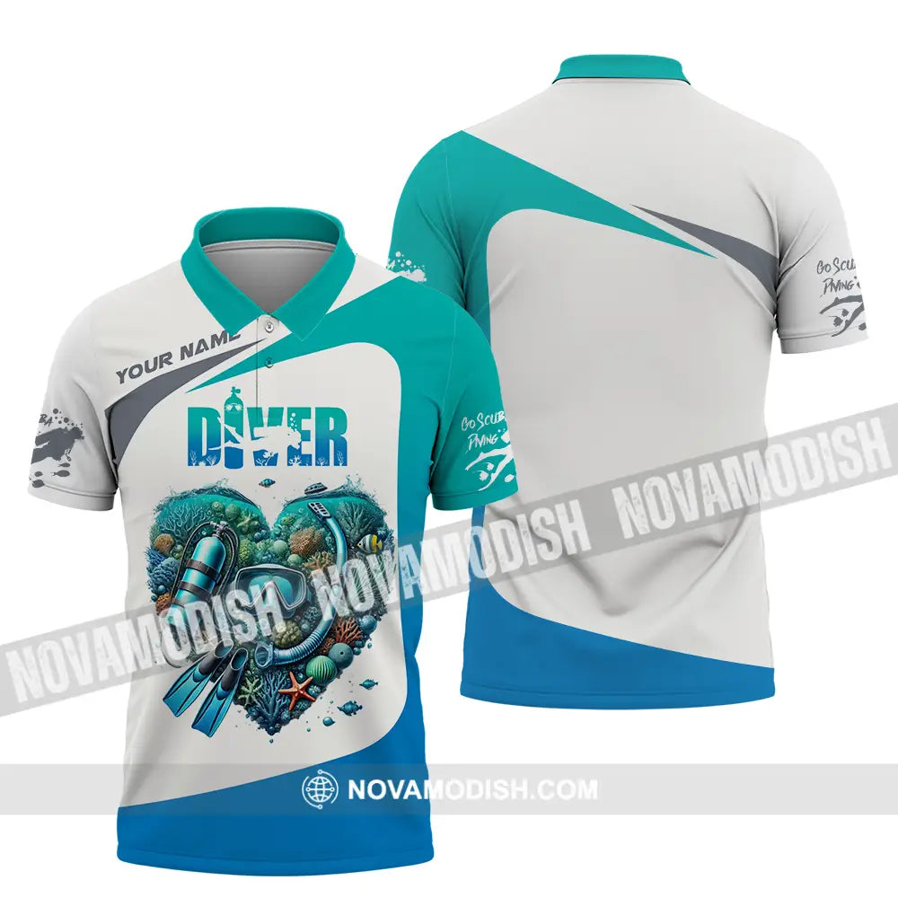 Unisex Shirt - Custom Text Shirt Heart Of Diver Polo Shirt / S T-shirt