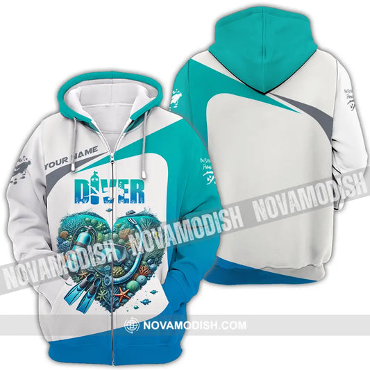 Unisex Shirt - Custom Text Shirt Heart Of Diver Zipper Hoodie / S T-shirt