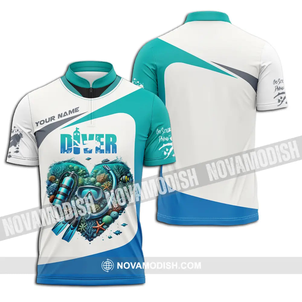 Unisex Shirt - Custom Text Shirt Heart Of Diver Zipper Polo Shirt / S T-shirt
