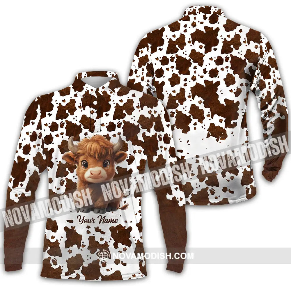 Unisex Shirt - Custom Text Shirt Highland Cow Shirt Long Sleeve Polo / S T-shirt