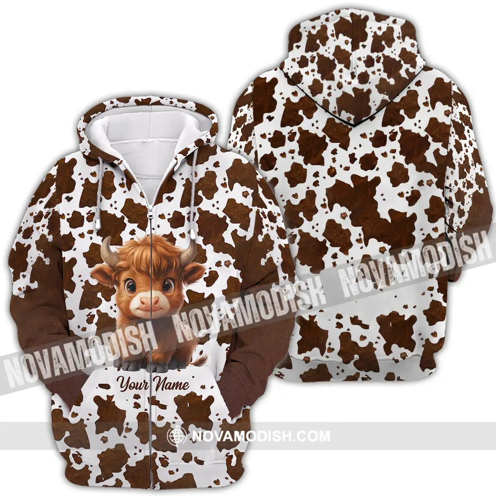 Unisex Shirt - Custom Text Shirt Highland Cow Shirt Zipper Hoodie / S T-shirt