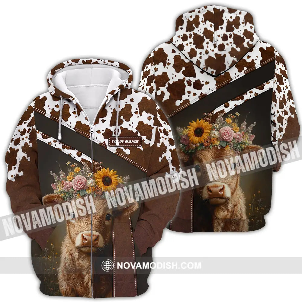 Unisex Shirt - Custom Text Shirt Highland Cow Shirt Zipper Hoodie / S T-shirt