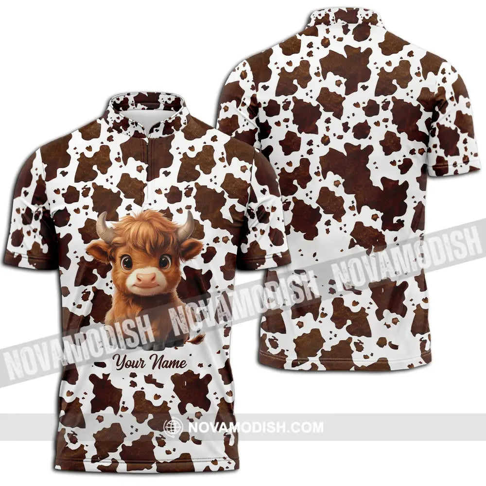 Unisex Shirt - Custom Text Shirt Highland Cow Shirt Zipper Polo Shirt / S T-shirt