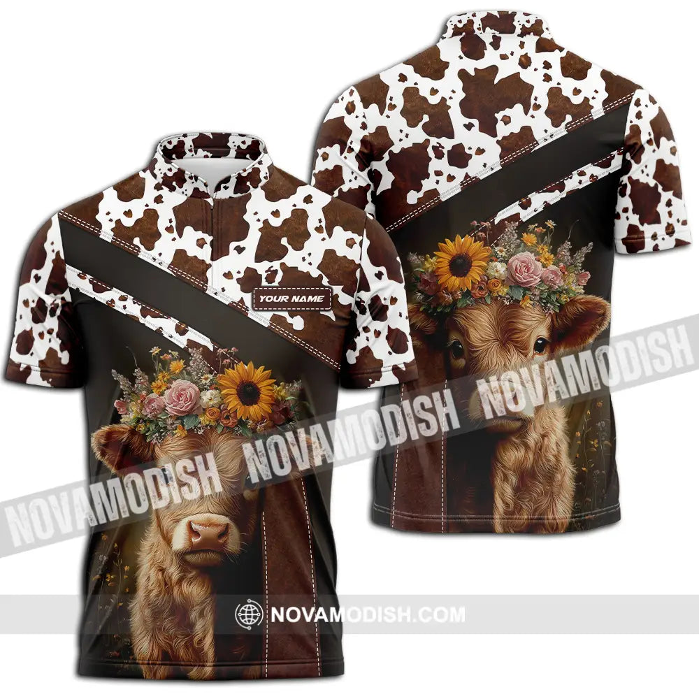 Unisex Shirt - Custom Text Shirt Highland Cow Shirt Zipper Polo Shirt / S T-shirt