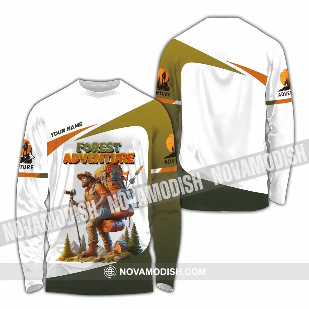 Unisex Shirt - Custom Text Shirt Hiking Forest Adventure Long Sleeve Shirt / S T-shirt