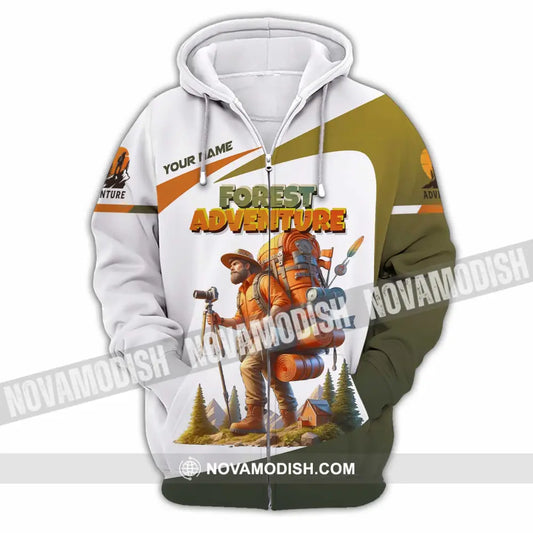 Unisex Shirt - Custom Text Shirt Hiking Forest Adventure Zipper Hoodie / S T-shirt