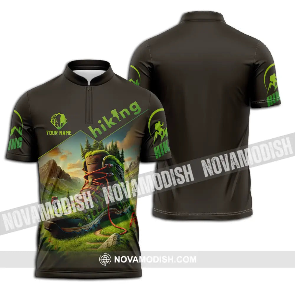 Unisex Shirt - Custom Text Shirt Hiking Lover Zipper Polo Shirt / S T-shirt
