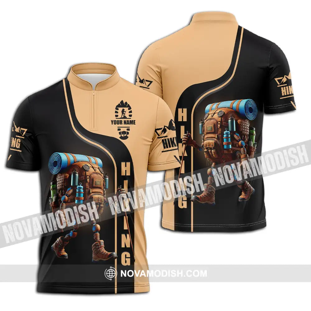 Unisex Shirt - Custom Text Shirt Hiking Zipper Polo Shirt / S T-shirt