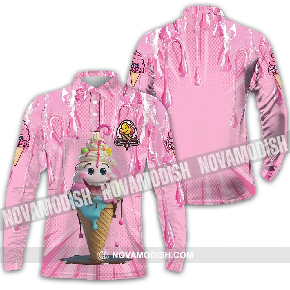 Unisex Shirt - Custom Text Shirt Ice Cream Long Sleeve Polo / S T-shirt