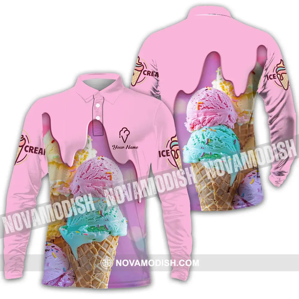 Unisex Shirt - Custom Text Shirt Ice Cream Shirt Long Sleeve Polo / S T-shirt