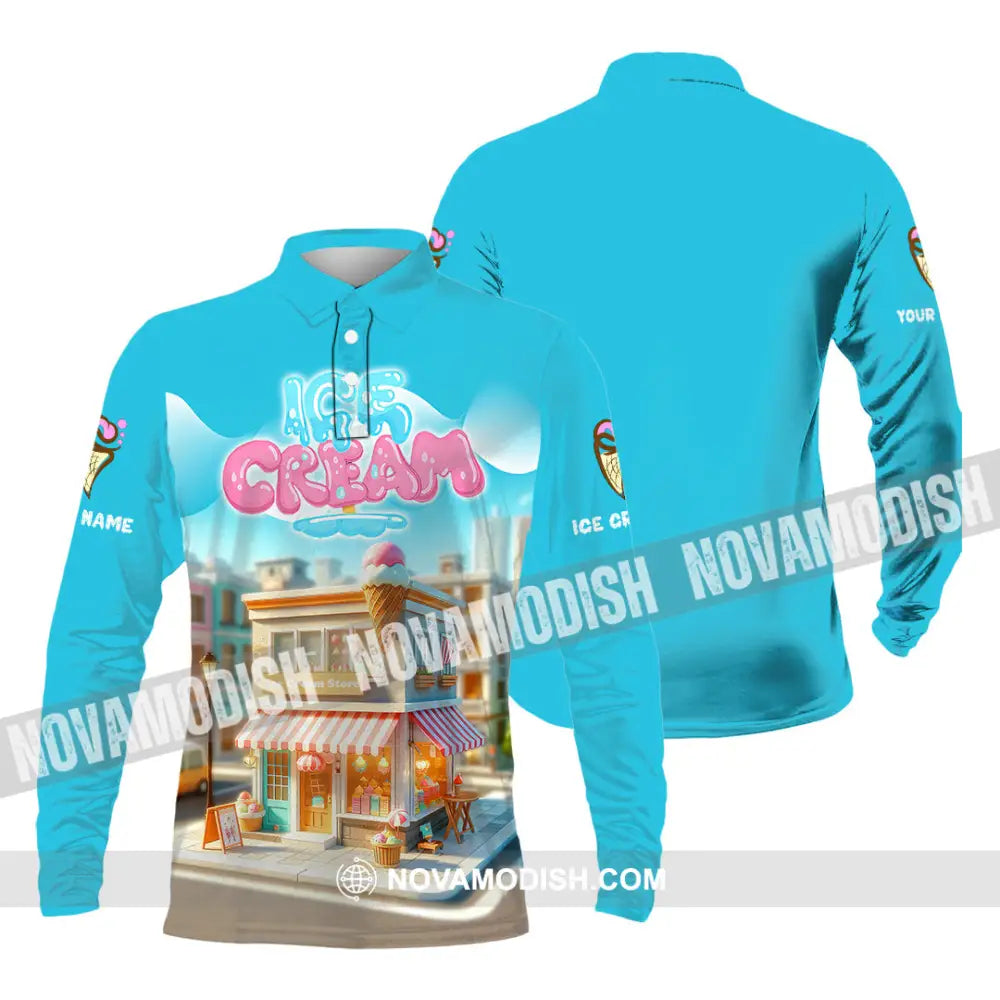Unisex Shirt - Custom Text Ice Cream Long Sleeve Polo / S T-Shirt