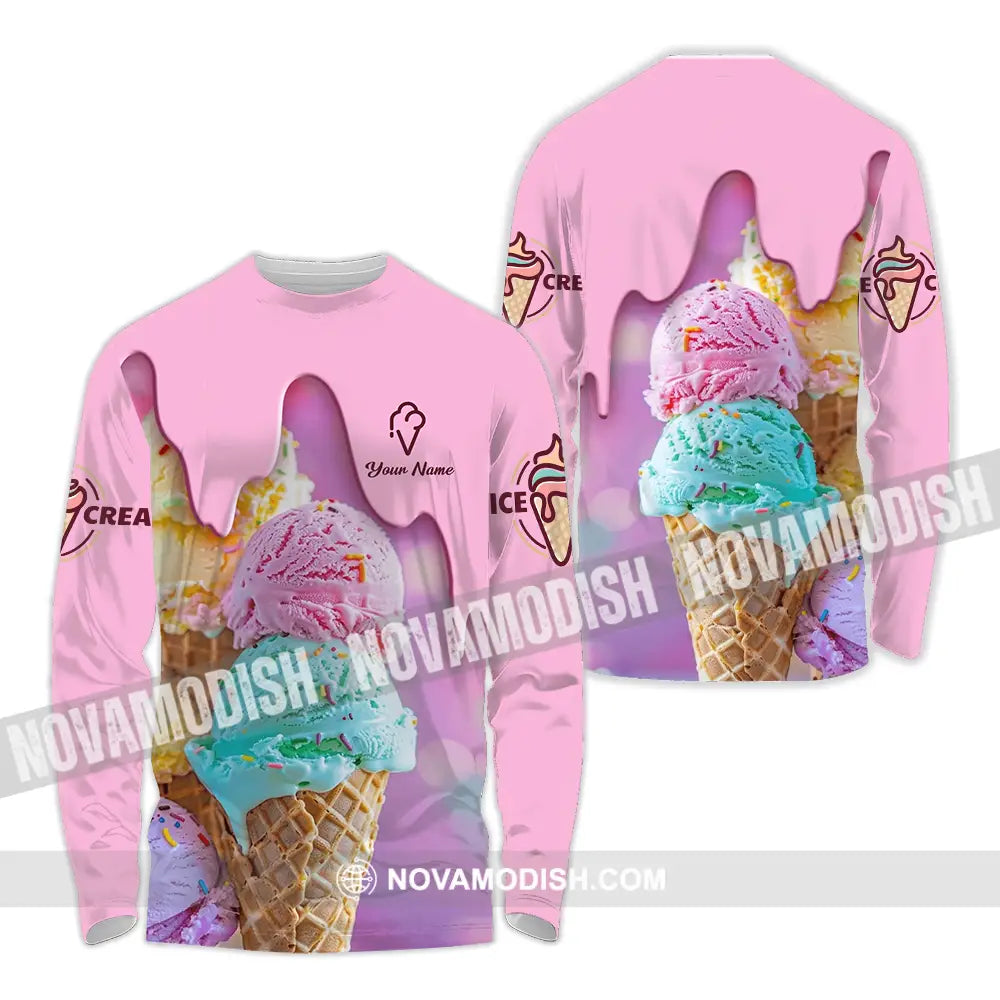 Unisex Shirt - Custom Text Shirt Ice Cream Shirt Long Sleeve Shirt / S T-shirt