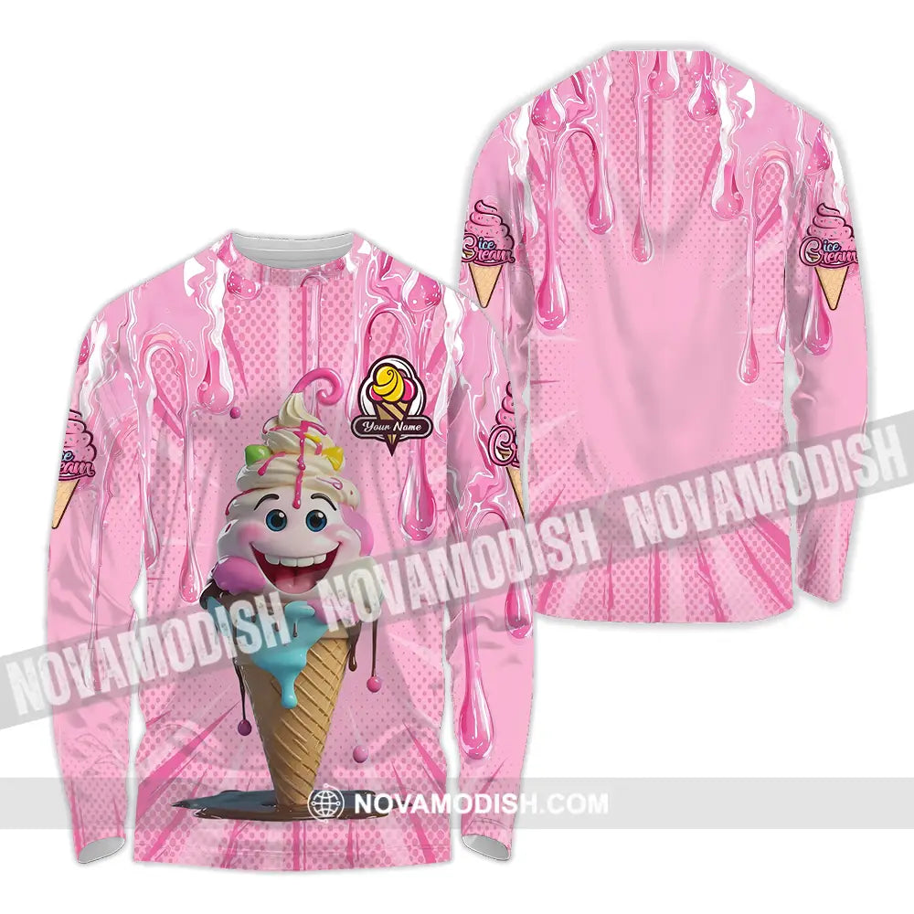 Unisex Shirt - Custom Text Shirt Ice Cream Long Sleeve Shirt / S T-shirt