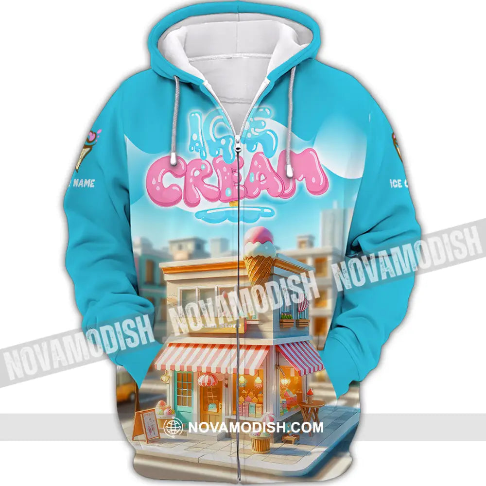 Unisex Shirt - Custom Text Ice Cream Zipper Hoodie / S T-Shirt
