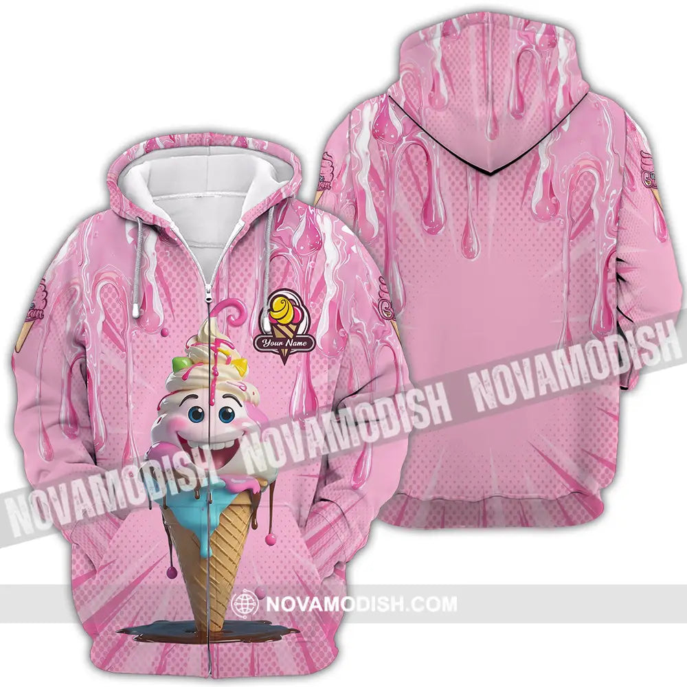 Unisex Shirt - Custom Text Shirt Ice Cream Zipper Hoodie / S T-shirt