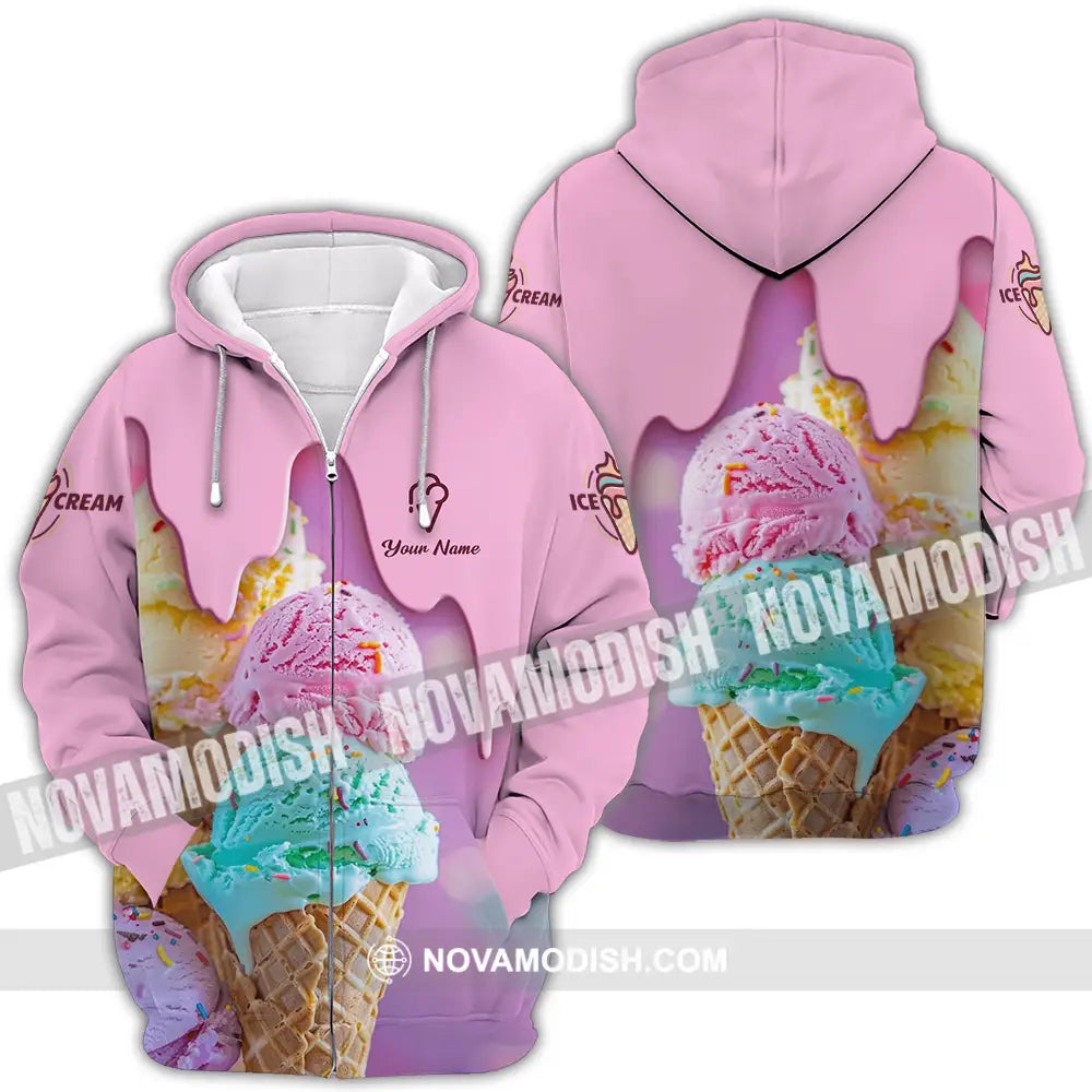 Unisex Shirt - Custom Text Shirt Ice Cream Shirt Zipper Hoodie / S T-shirt