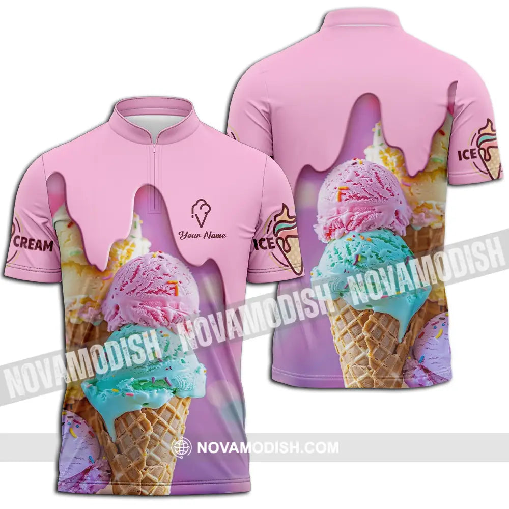 Unisex Shirt - Custom Text Shirt Ice Cream Shirt Zipper Polo Shirt / S T-shirt