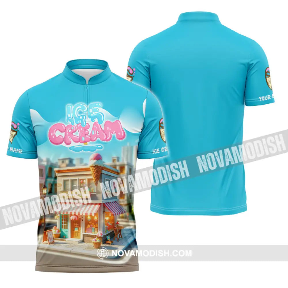 Unisex Shirt - Custom Text Ice Cream Zipper Polo / S T-Shirt