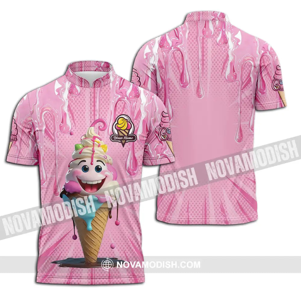 Unisex Shirt - Custom Text Shirt Ice Cream Zipper Polo Shirt / S T-shirt